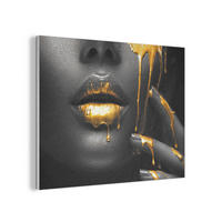 AKUSTIKPANEEL Frau - Schwarz - Gold - Gesicht - Lippen 100x70 cm - Goldfarben, Textil (100/0.9/70cm) - MuchoWow