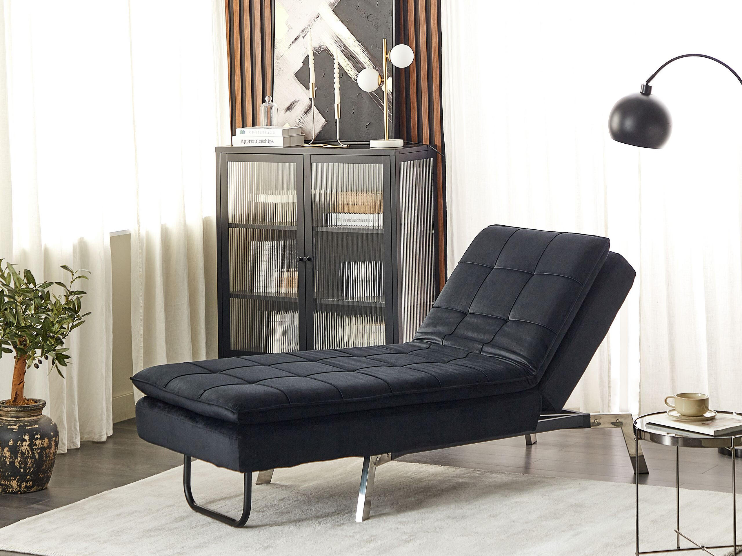 RELAXLIEGE Samtstoff schwarz verstellbar Loiret - Silberfarben/Schwarz, Textil (179/93/76cm) - Beliani