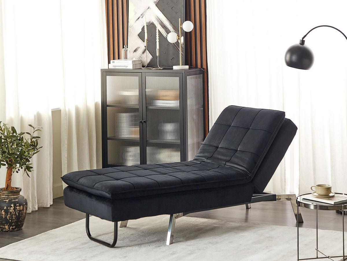 RELAXLIEGE Samtstoff schwarz verstellbar Loiret - Silberfarben/Schwarz, Textil (179/93/76cm) - Beliani