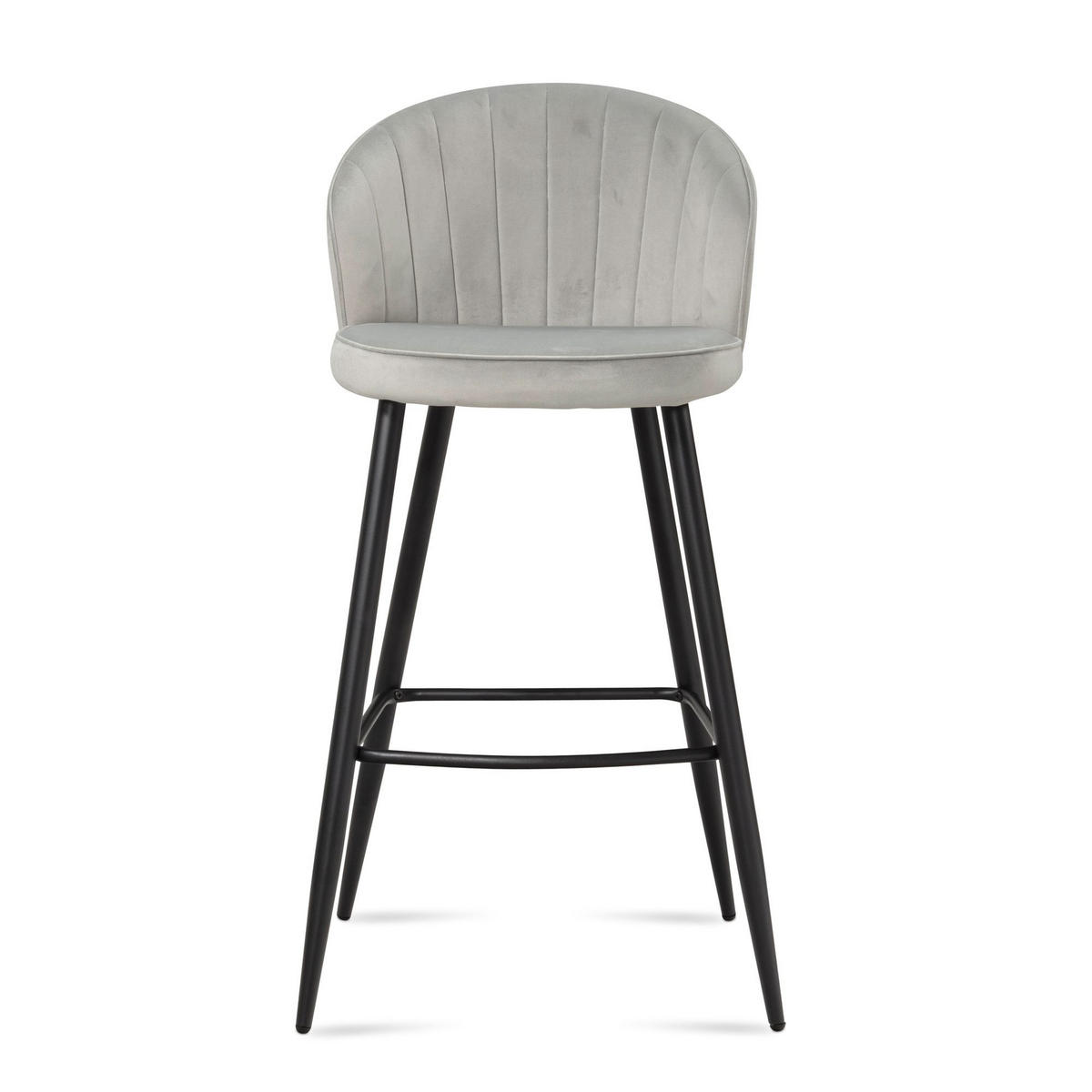 BARHOCKER Samt Lehne Skandi-Stil Stoff Metall Gepolstert, Grau 53x56x103 cm - Schwarz/Grau, Textil/Metall (53/103/56cm) - KADIMA DESIGN