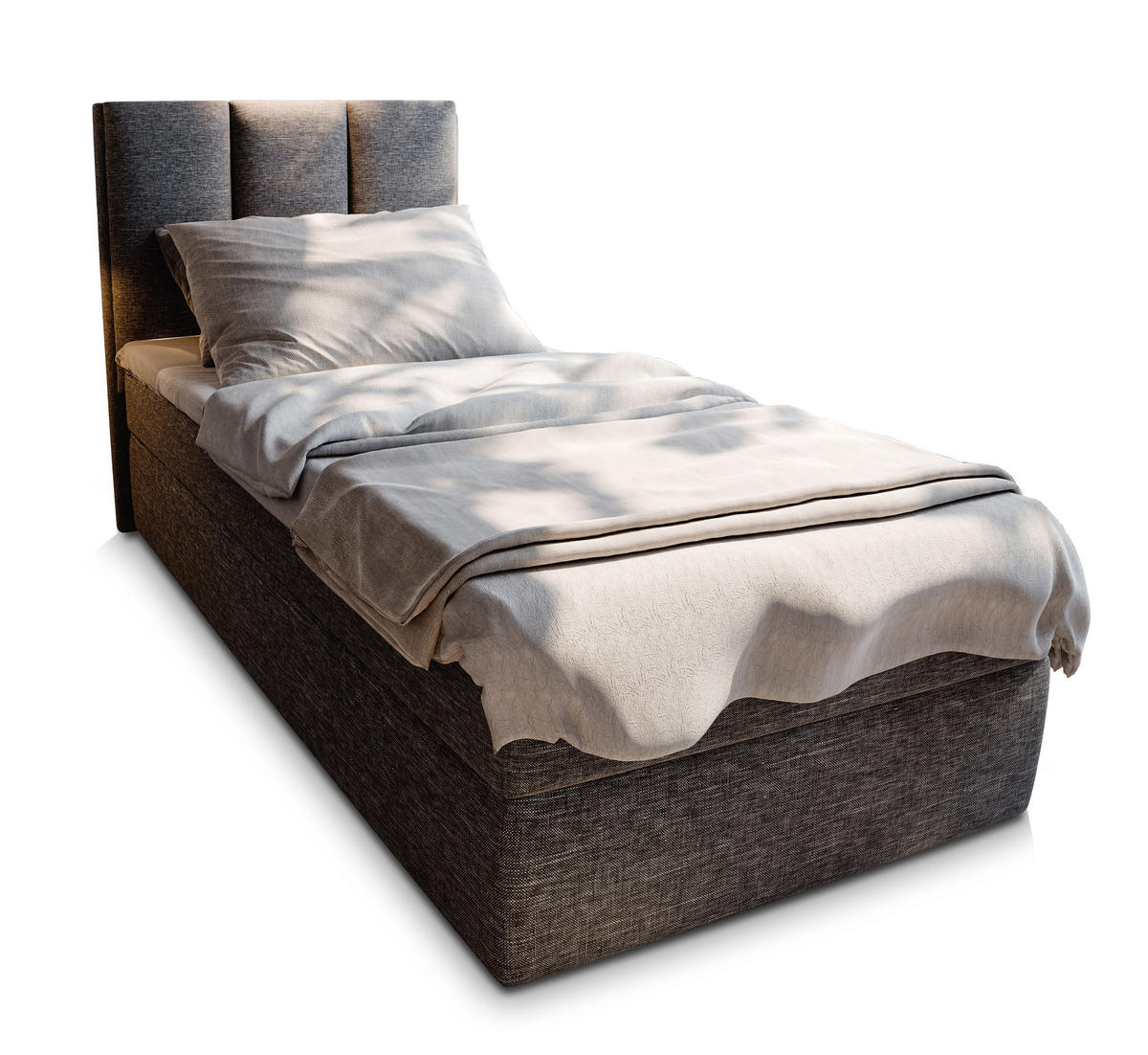 BOXBETT MERIL 90 90x200 cm mit Matratze und Topper - Grau - Grau, Holz (90/200cm) - MASSENO