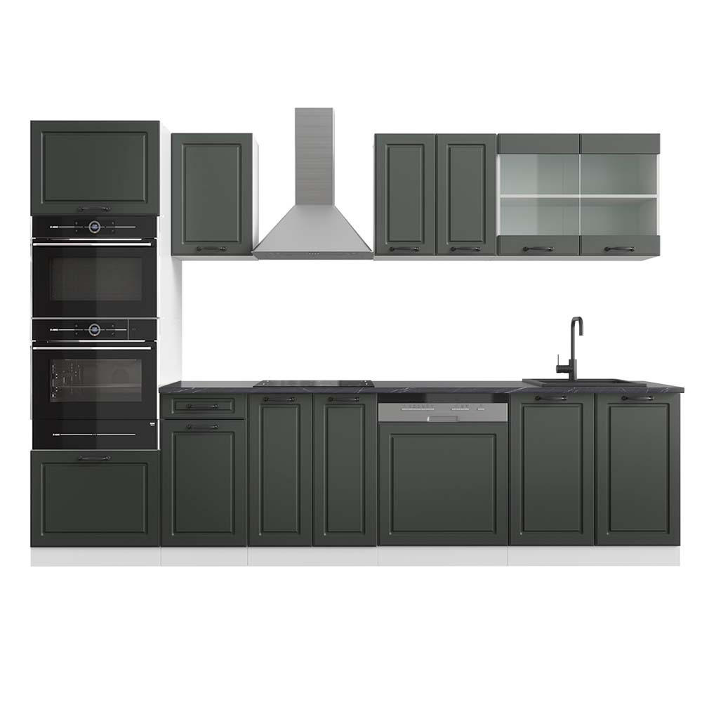 KÜCHENZEILE R-Line Anthrazit Landhaus/Weiß 300 cm mit Hochschrank AP Anthrazit - Anthrazit/Weiß, Holzwerkstoff (300/81.6/60cm) - Vicco