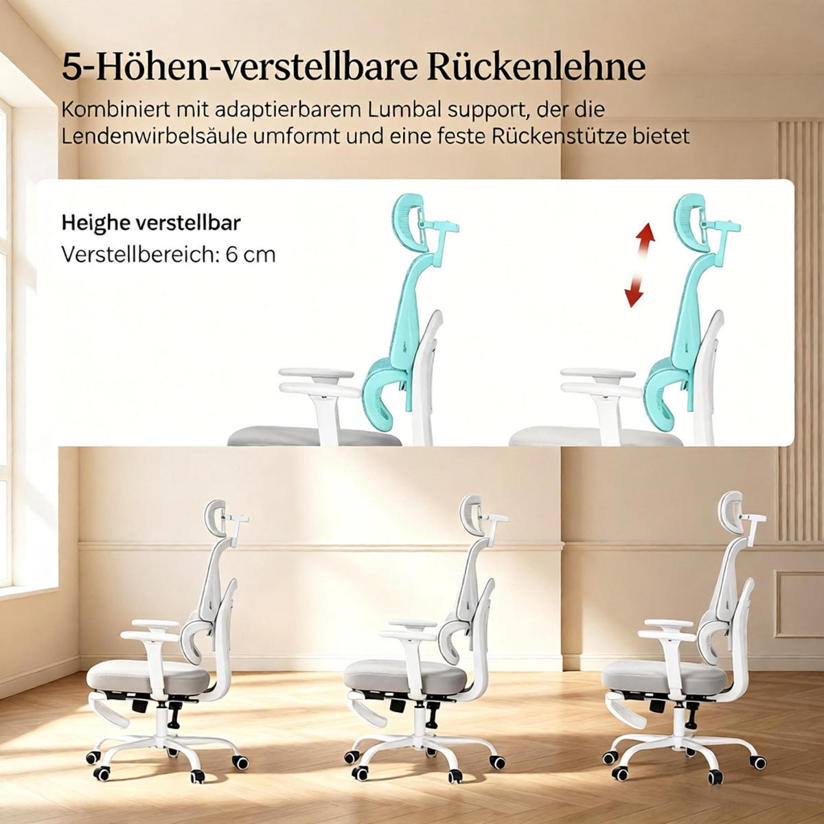 DREHSTUHL ergonomisch mit Fußstütze und 150 kg Tragfähigkeit - Grau, Leder (53/120/71.5cm) - Gisaae