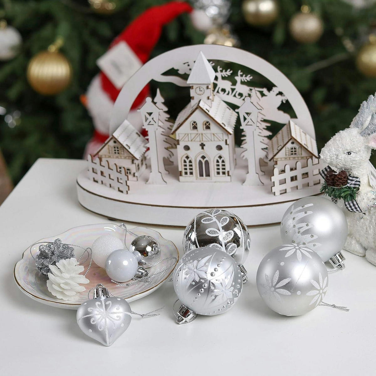 WEIHNACHTSKUGELN 70-teiliges Set Kunststoff Silber Weiß - Silberfarben, Kunststoff (6/6/6cm)