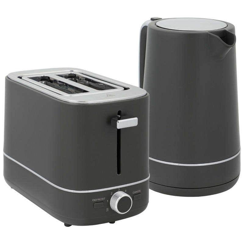 WASSERKOCHER 2-tlg Frühstücksset 1,7L Wasserkocher Und Toaster 6 Bräunungsstufen Grau - Grau, Kunststoff (16/24.3/21.2cm) - Raelunyi