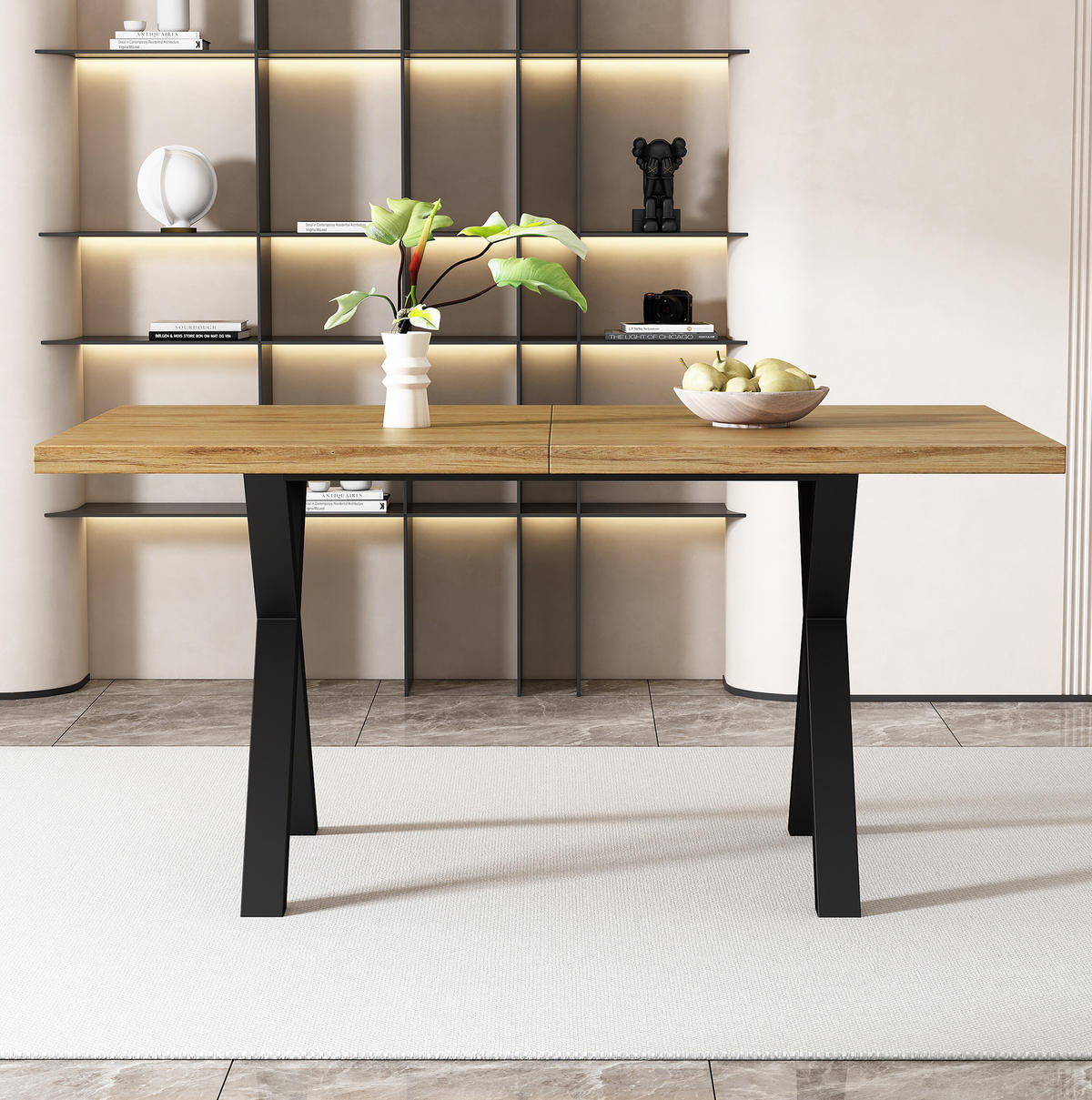 NÍZKÁ komoda 140/80/76 cm s křížovou podnoží, moderní minimalistický styl, Dub - barva dubu, kompozitní dřevo (140/80/76cm) - Redom