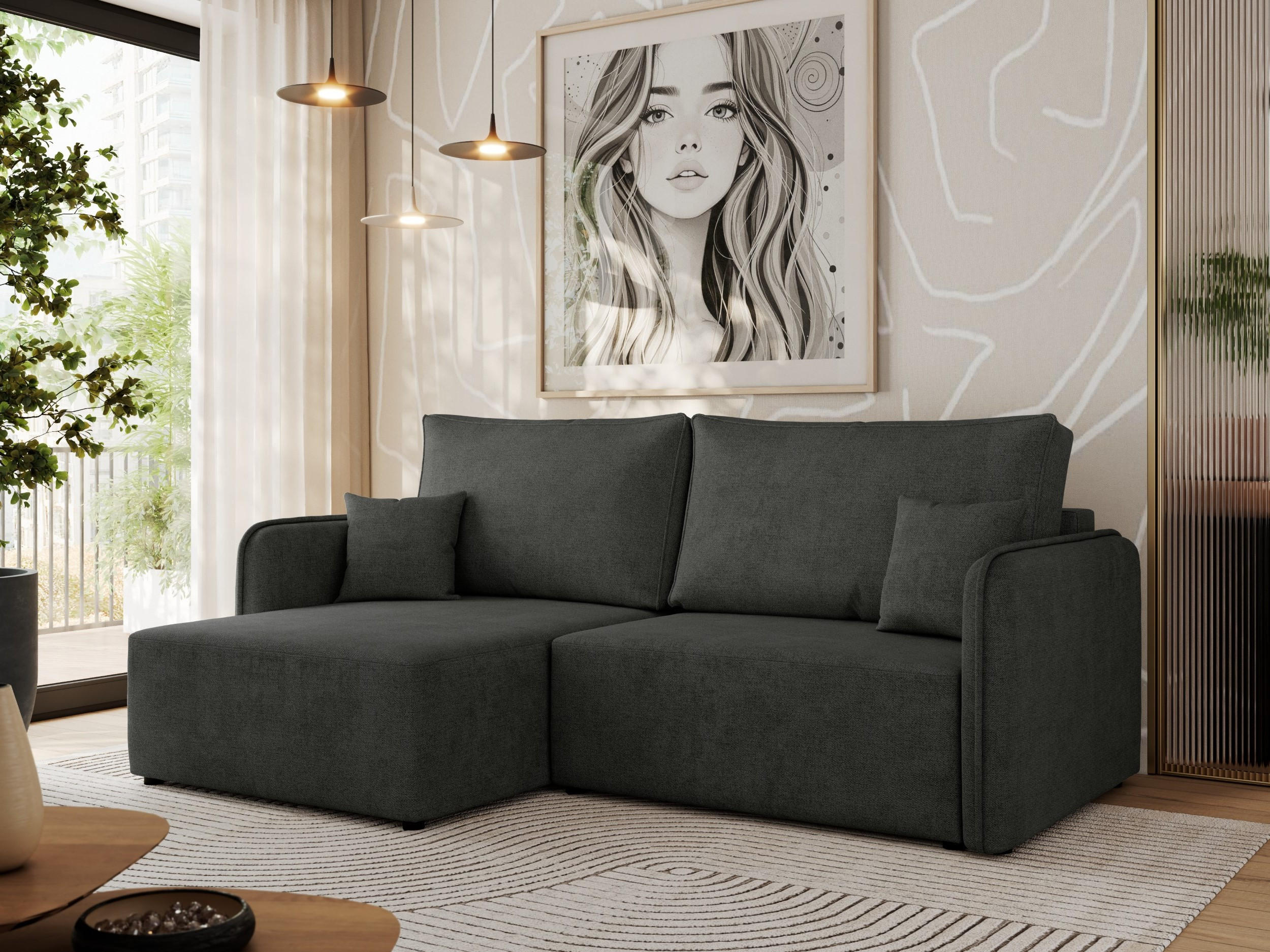 ECKSCHLAFSOFA MESTO L Dunkelgrau Struktur - links - Dunkelgrau/Schwarz, Kunststoff/Textil (227/147cm) - MKS
