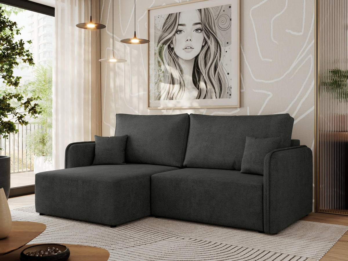 ECKSCHLAFSOFA MESTO L Dunkelgrau Struktur - links - Dunkelgrau/Schwarz, Kunststoff/Textil (227/147cm) - MKS