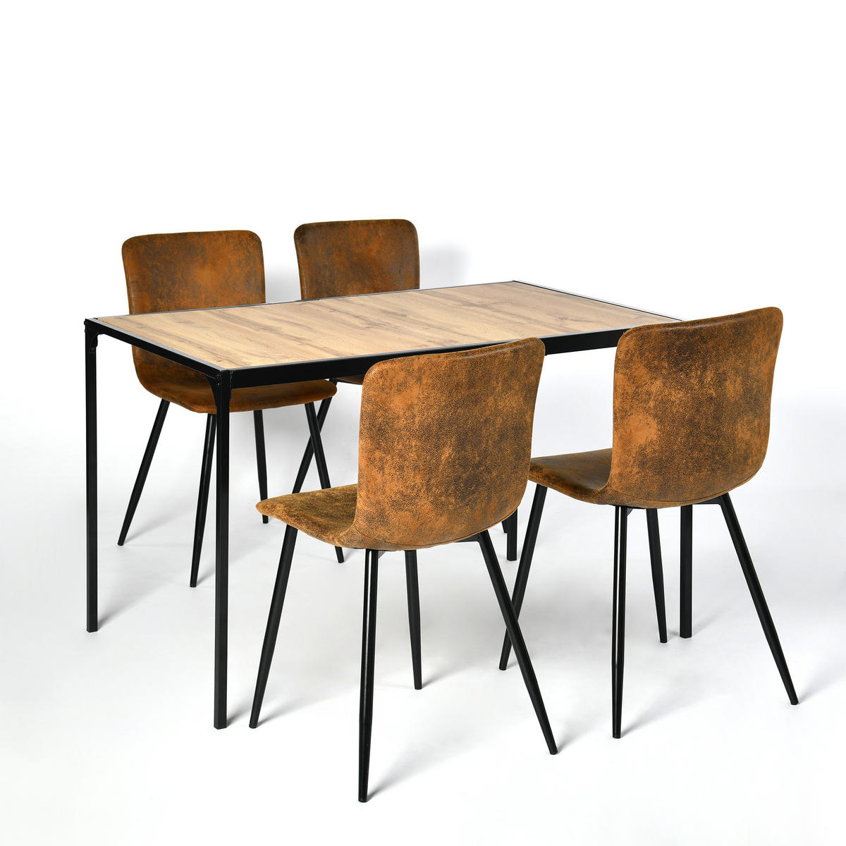 ESSTISCH SET dunkles Holz und Braun - Braun, Holzwerkstoff/Metall (120/75/80cm) - Urban Meuble