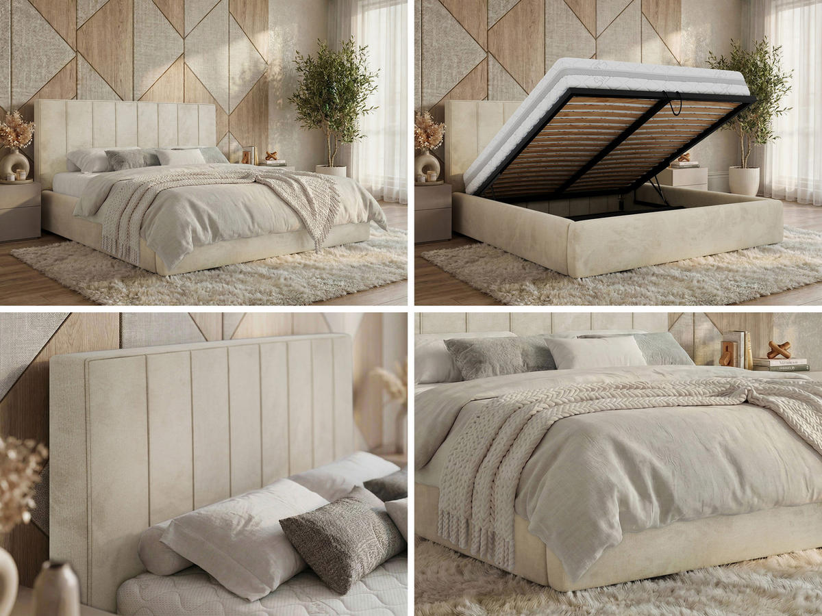 ČALOUNĚNÁ POSTEL TENARDO CLASSIC 200/200 - Béžová Samet - bez matrace - černá/béžová, textil/plast (200/200cm) - MKS