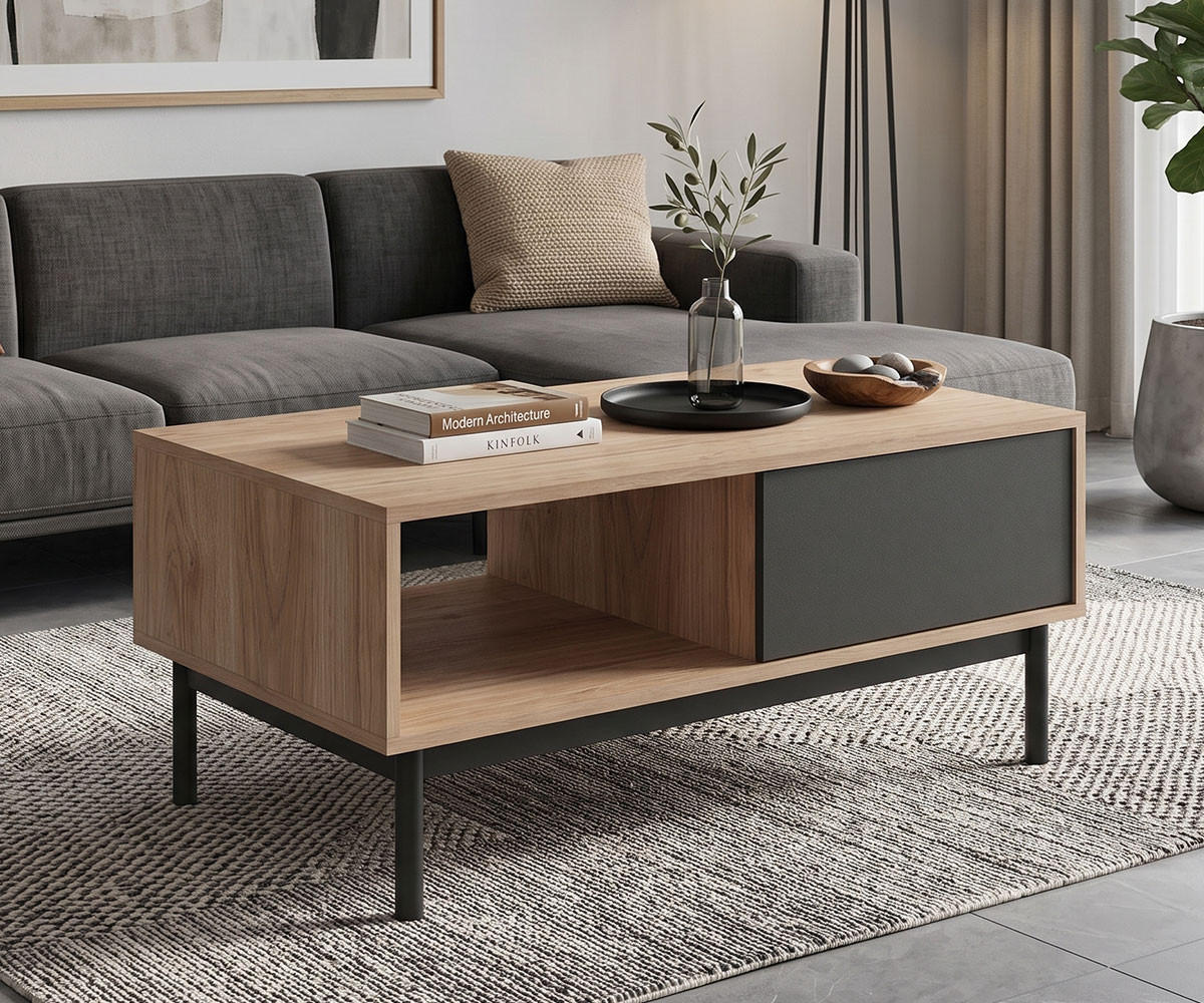 COUCHTISCH Basic Jackson Hickory / graphit 104 / 68 / 47cm - Schwarz/Braun, Holz/Holzwerkstoff (68/104/47cm) - Feldmann-Wohnen