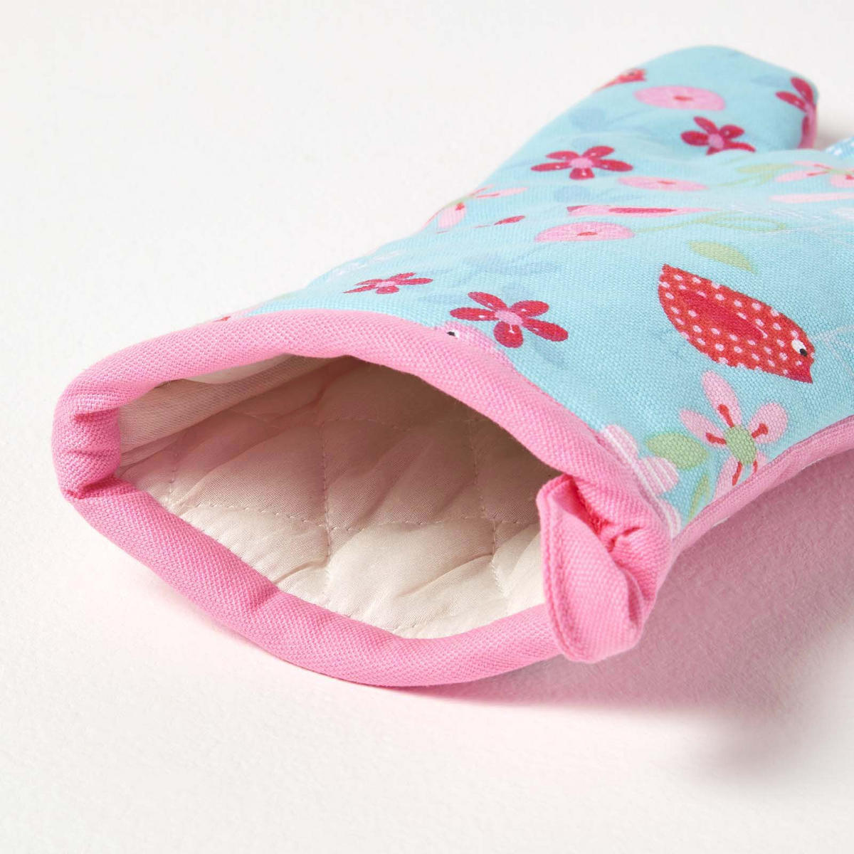 OFENHANDSCHUH Vögel & Blumen 18/32 cm, Baumwolle wattiert - Blau, Textil (18/32cm) - Homescapes