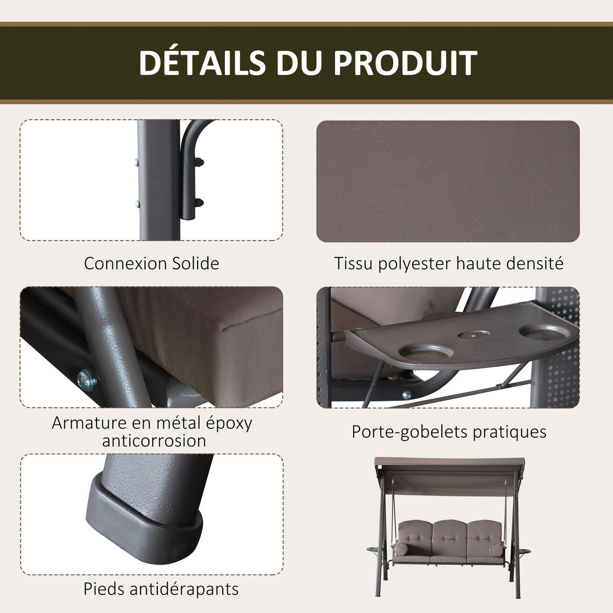 HOLLYWOODSCHAUKEL Beige 3-Sitzer - Beige, Metall (307.34/436.88/528.32cm) - PANGIVO