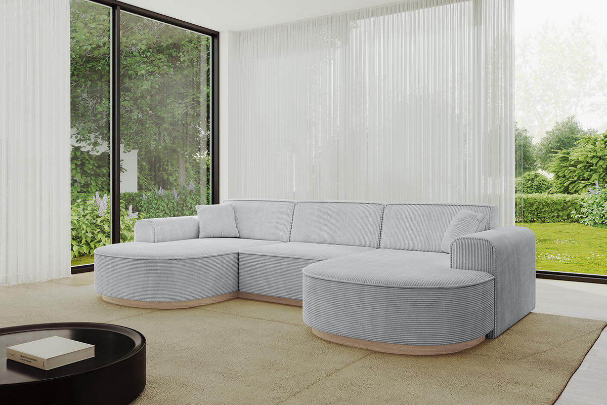 WOHNLANDSCHAFT MARI-U1-v1 - 303x171x83 cm Grau Cord - Grau, Holzwerkstoff/Textil (303/83/171cm) - ALTDECOR