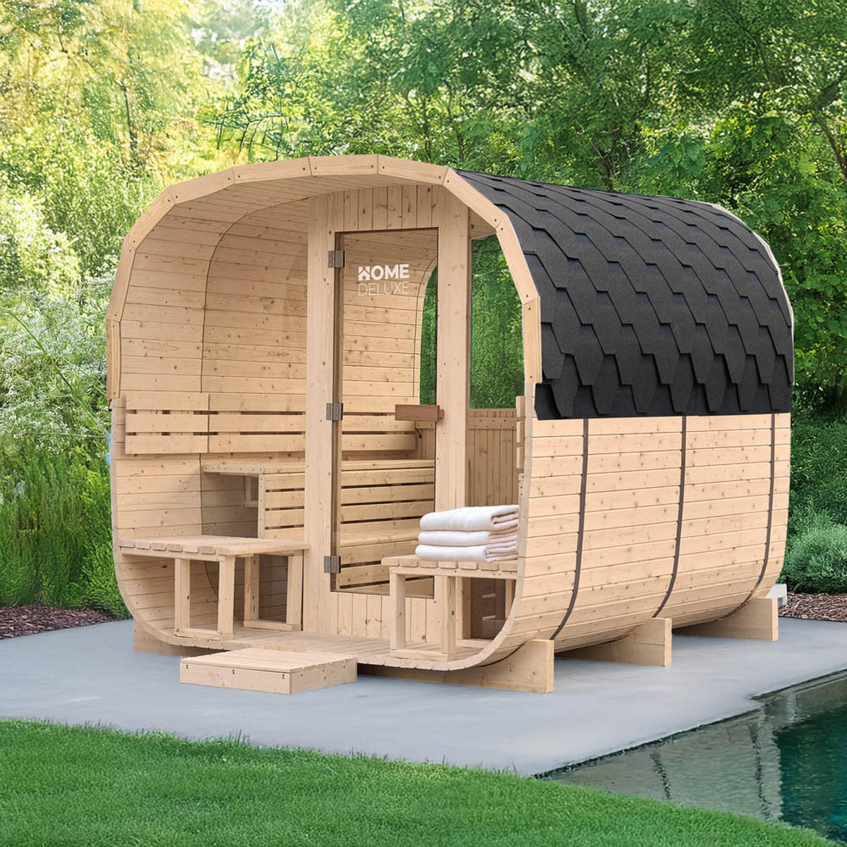 GARTENSAUNA HYGGE DELUXE - Größe: 230 x 220 cm - Braun, Holz (230/220/260cm) - Home Deluxe
