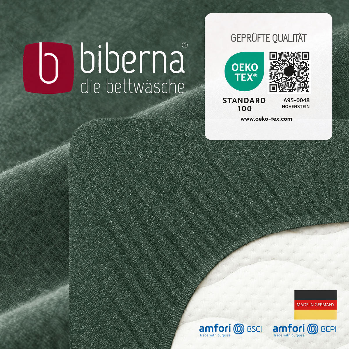 SPANNBETTTUCH Premium Biber Melange UNI dunkelgrün, 90x190 cm - 100x200 cm - Dunkelgrün, Textil (100/200cm) - biberna