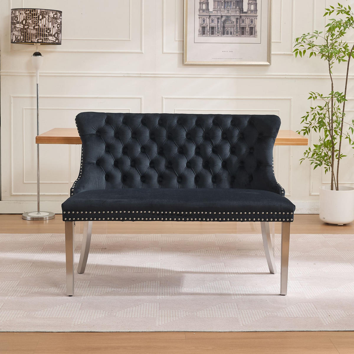 SITZBANK DE-36330 2-Sitzer mit silbernen Beinen Schwarz - Schwarz, Metall (116/89.5/58cm) - ComfortXL