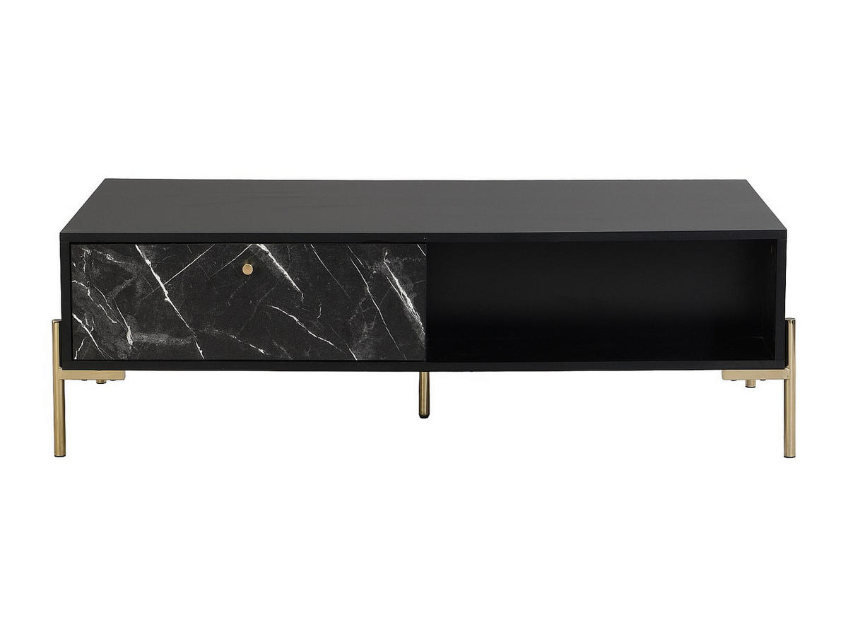 COUCHTISCH mit 2 Schubladen & 2 Ablagefächern - MDF & Metall - Marmor-Optik Schwarz & Goldfarben - CIEMILA - Schwarz, Holz (120/60/38cm) - Pascal Morabito