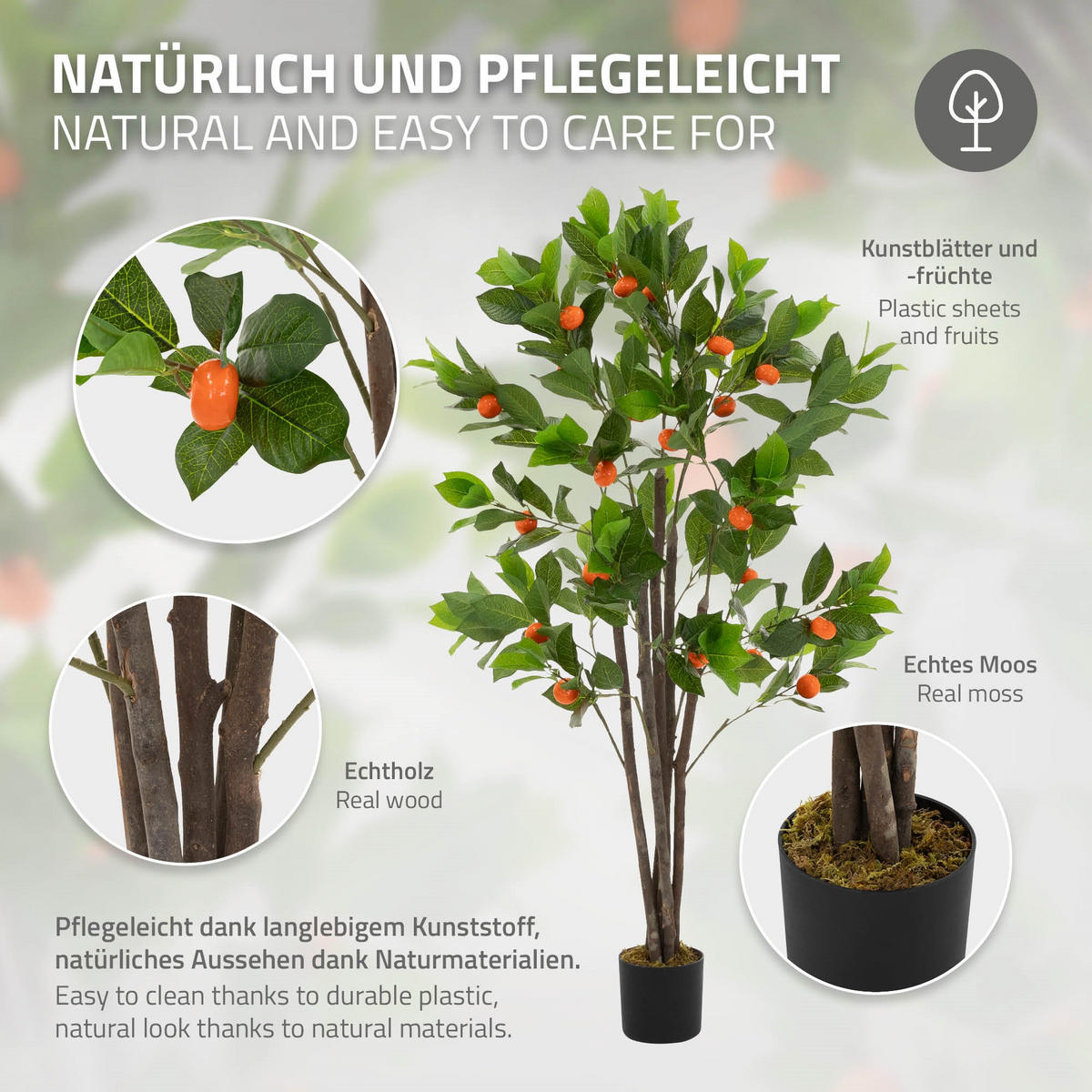 KUNSTPFLANZE Orangenbaum 130 cm aus Kunststoff - Orange/Grün, Kunststoff/Textil (130cm) - ML-DESIGN