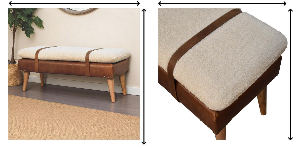 SITZBANK gepolstert - Messingfarben/Braun, Holz/Metall (90/40/35cm) - Artisan Furniture