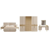 BETTANLAGE TESLA Schlafzimmer-Set, 5-teilig, Beige, Bett mit Kopfteil, 2 Nachttische, Kleiderschrank und Kommode - Beige, Holzwerkstoff (160/200cm)