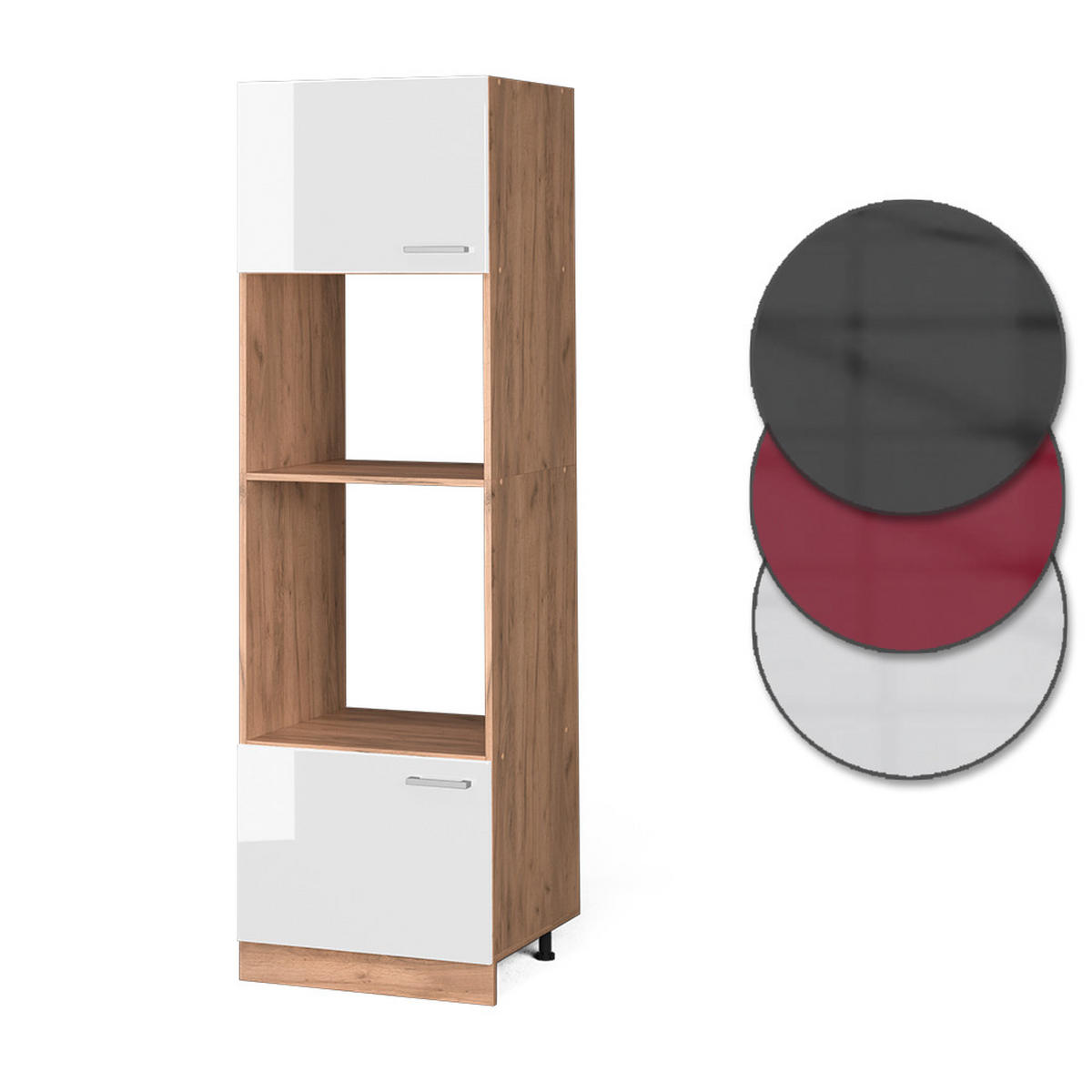 MIKROWELLENSCHRANK R-Line Weiß Hochglanz 60 cm - Honigeiche/Weiß Hochglanz, Holzwerkstoff (60/206.8/57.2cm) - Vicco