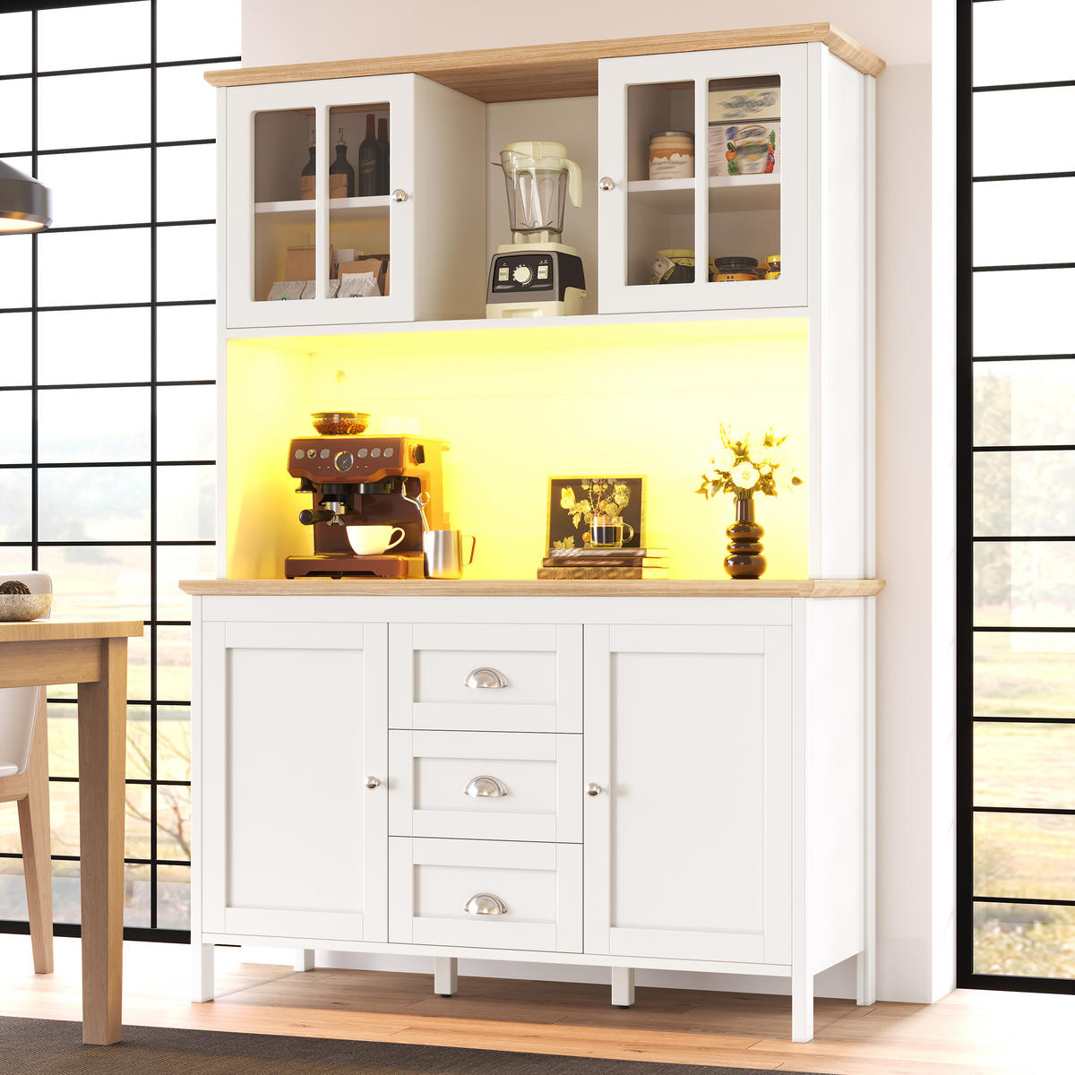 KÜCHENSCHRANK LED 120x40x179Cm 4 Türen 3 Schubladen - Weiß, Metall (120/179/40cm) - FLIEKS