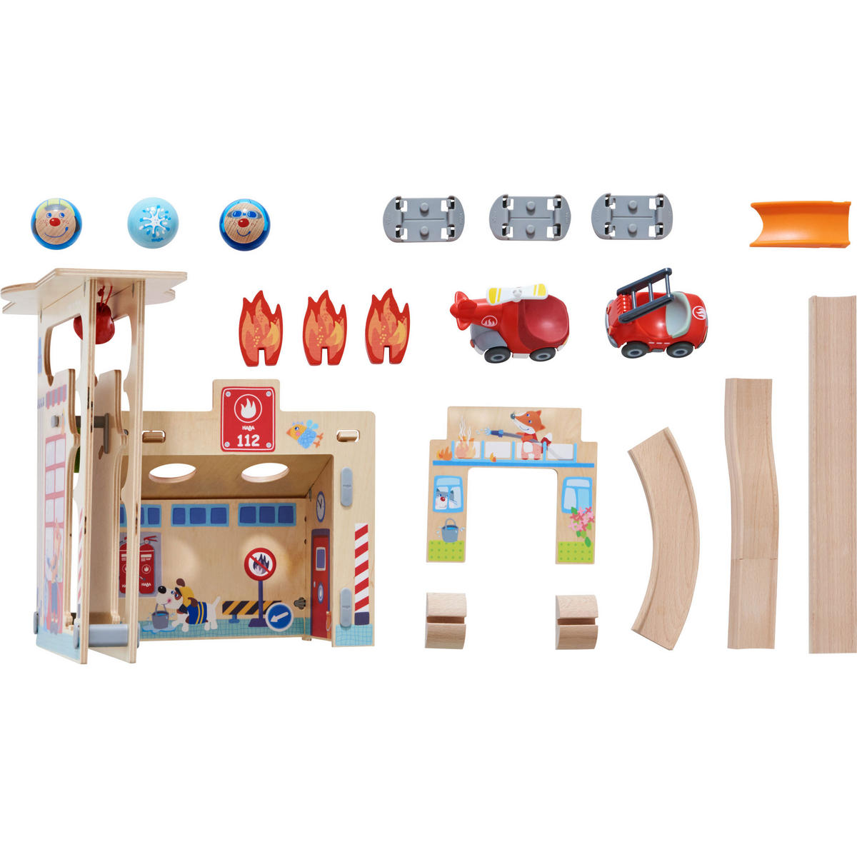 SPIELZEUGAUTO Kullerbü Spielbahn Feuerwehrwache, ab 2 Jahren - Multicolor, Kunststoff (31.5/47.5cm) - Haba