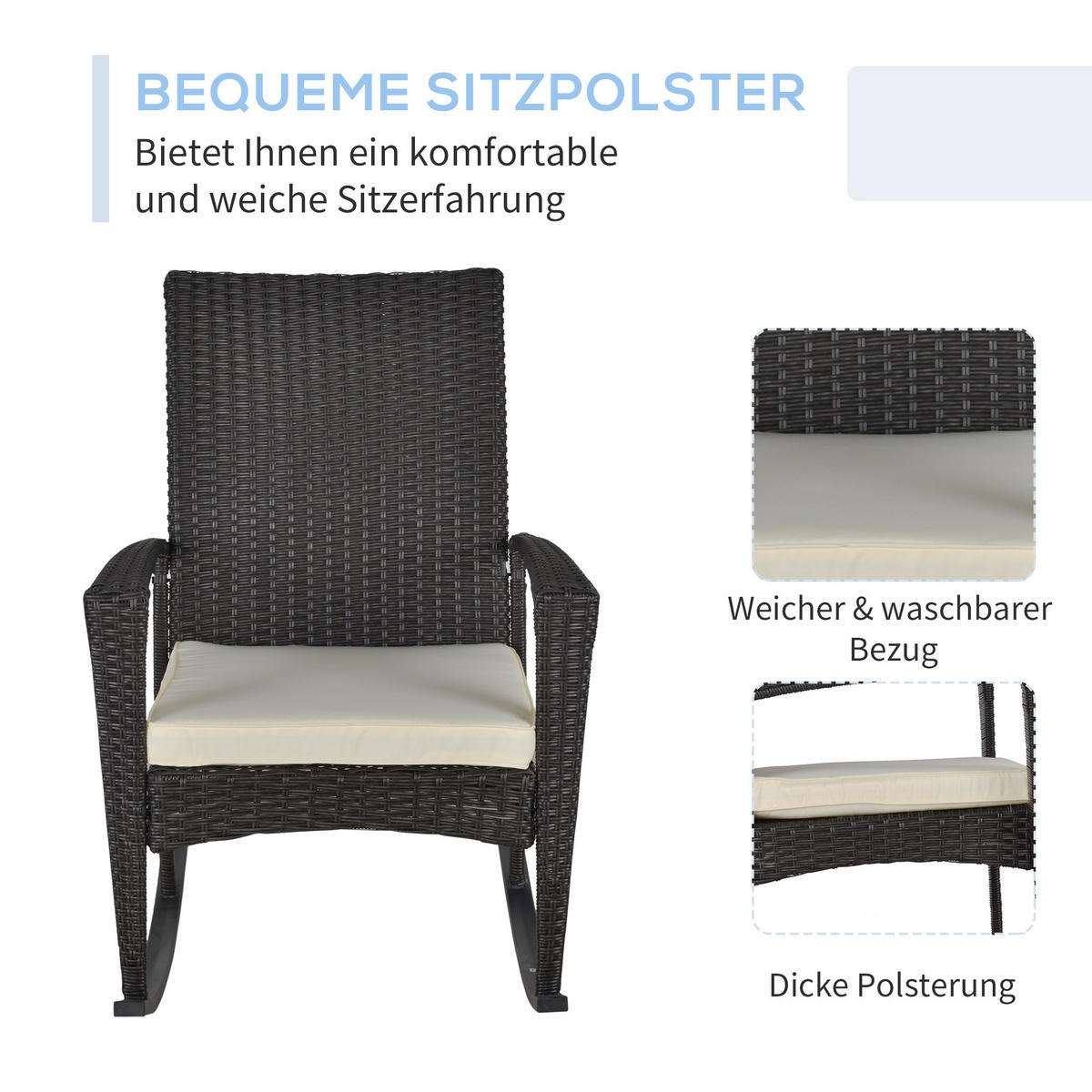 SCHAUKELSTUHL, Polyrattan+Metall, Braun+Cremeweiß, 66 x 88 x 98 cm - Braun, Kunststoff (88/98/66cm) - Outsunny