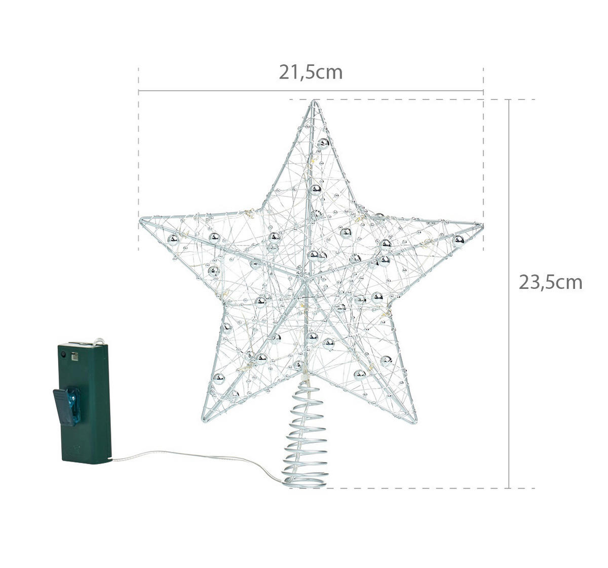 LED-TANNENBAUMSPITZE mit Befestigungsclip und Timerfunktion 3000K Metall silber kaltweiß - Weiß, Kunststoff (5/21/24cm) - Northpoint