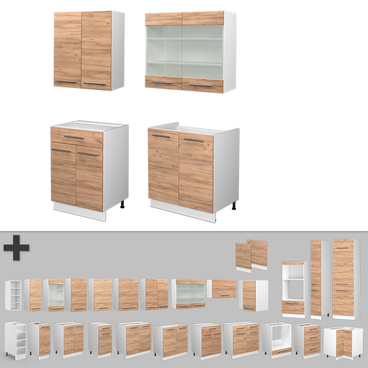 SINGLEKÜCHE Fame-Line Goldkraft Eiche/Weiß 140 cm ohne AP - Honigeiche/Eiche Wotan, Holzwerkstoff (140/81.6/46cm) - Vicco