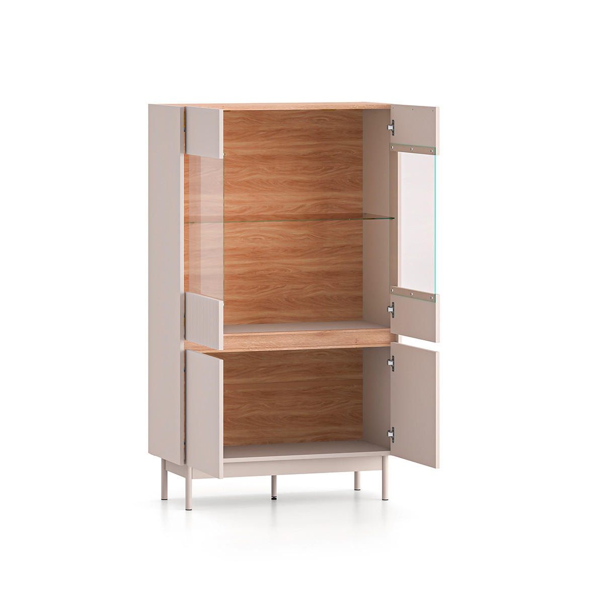 VITRÍNA Connie Kašmír a dřevo - béžová, kompozitní dřevo (91.9/155.8/40cm) - Petits-meubles