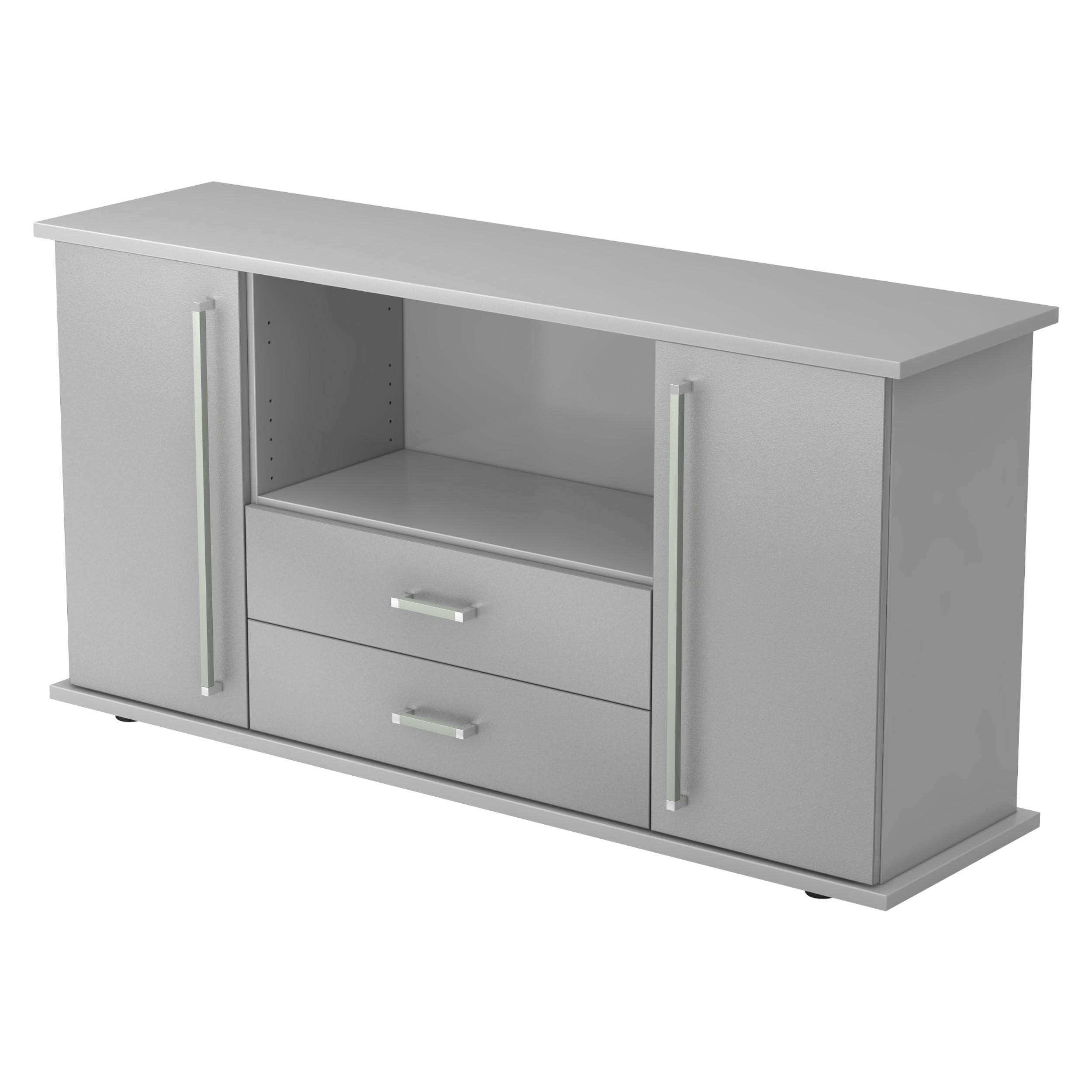 SIDEBOARD mit 2 Schübe & 2 Türen 44,8/166,1/84 cm in Grau/Silberfarben Chromgriff - Silberfarben/Grau, Holzwerkstoff (166.1/84/44.8cm) - bümö