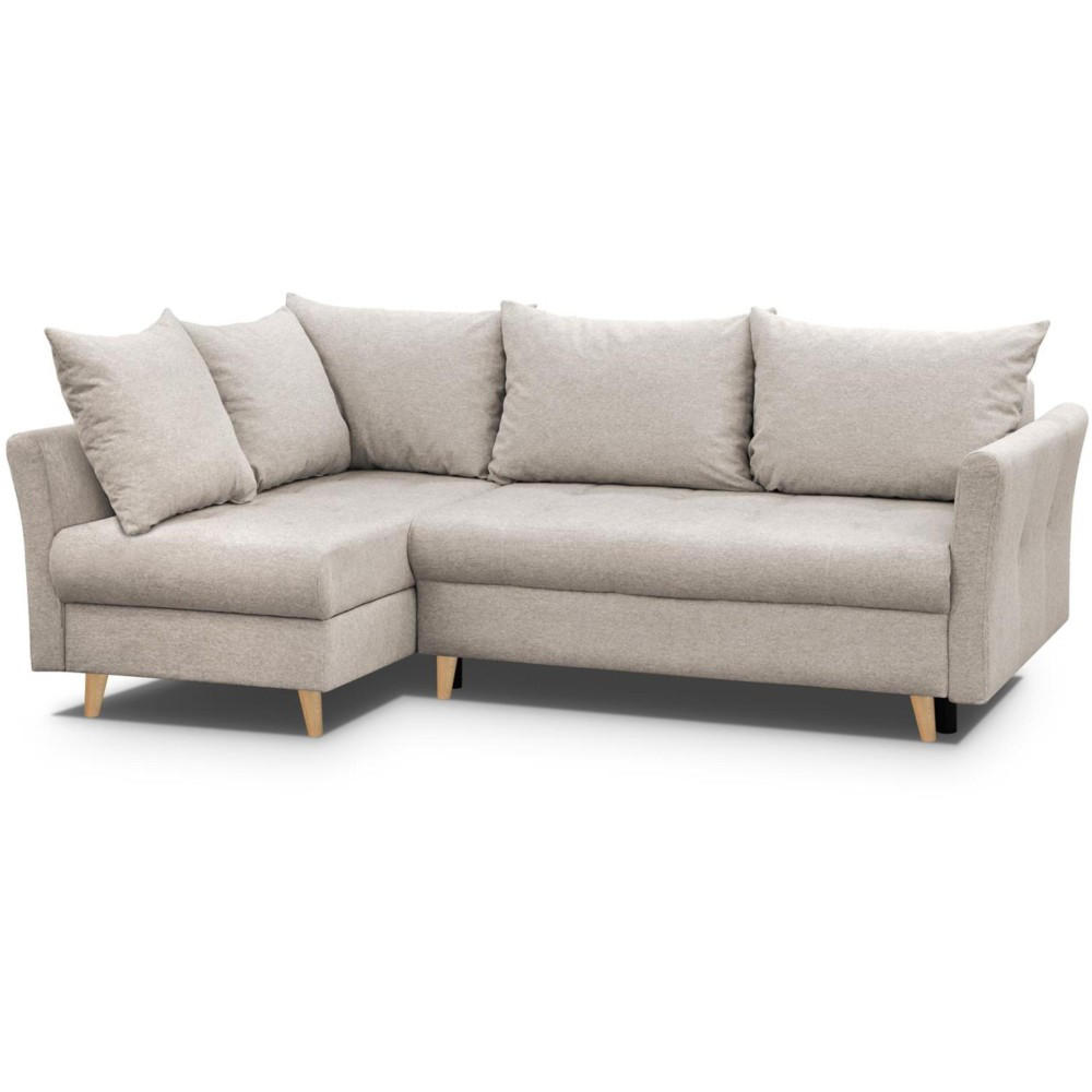 ECKSCHLAFSOFA Neron mit 2 Bettkasten und Beine in Buchefarbe, Beige, links - Beige/Buchefarben, Textil (233/148cm) - Beautysofa