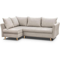 ECKSCHLAFSOFA Neron mit 2 Bettkasten und Beine in Buchefarbe, Beige, links - Beige/Buchefarben, Textil (233/148cm) - Beautysofa