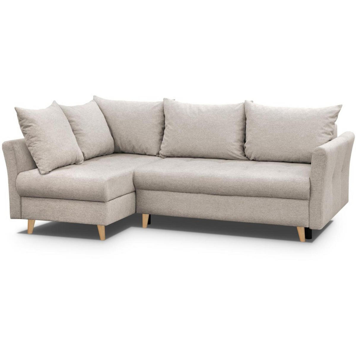 ECKSCHLAFSOFA Neron mit 2 Bettkasten und Beine in Buchefarbe, Beige, links - Beige/Buchefarben, Textil (233/148cm) - Beautysofa