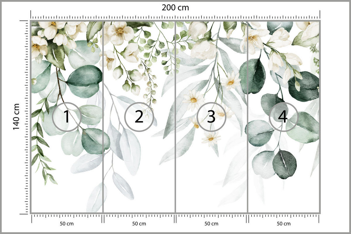 FOTOTAPETA Pre Spálňu Akvarel Listy Kvety Biela 200 x 140 cm - žltá/biela, papier (200/140cm) - Muralo