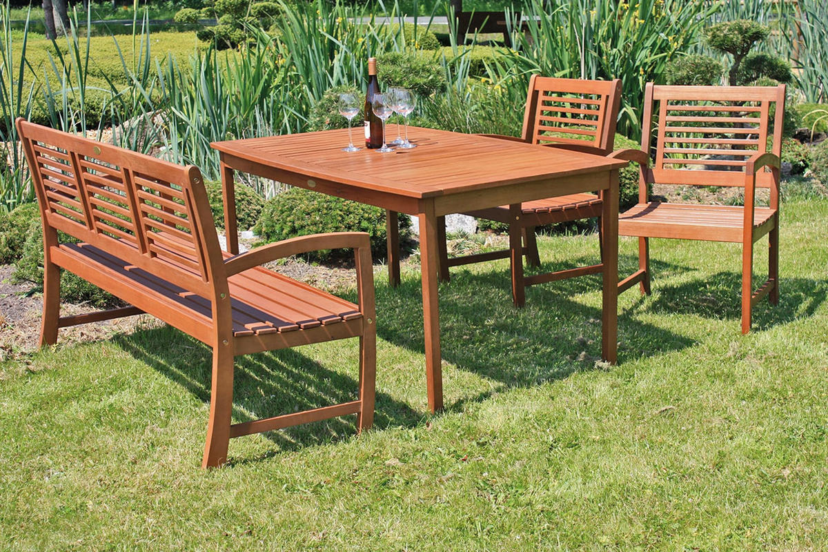 GARTEN-SITZGRUPPE Erfurt 4-teilig Gartenmöbel-Set - Braun, Holz - DELUKE