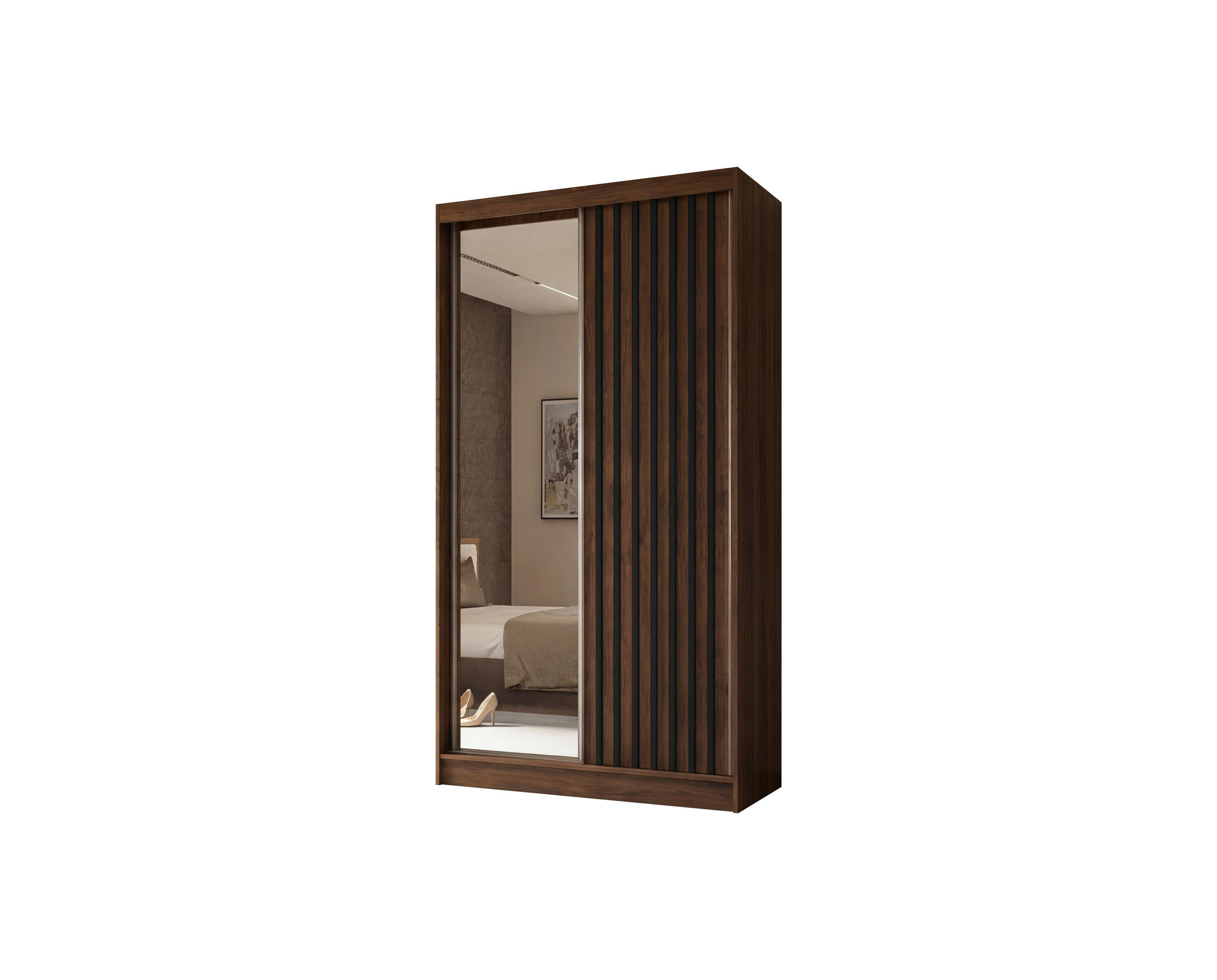 Margaret Hadas24 Schwebetürenschrank Dunkelbraun, Schwarz 120x216x61 cm