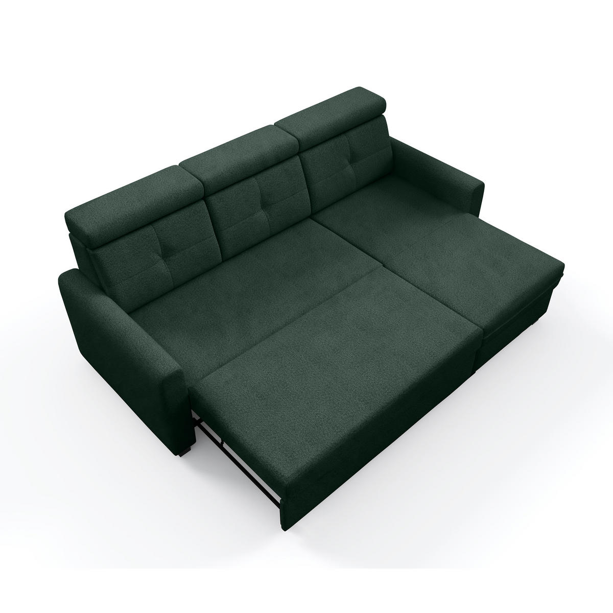 ECKSCHLAFSOFA Milano, Dunkelgrün, rechts - Dunkelgrün/Schwarz, Textil (217/166cm) - Beautysofa
