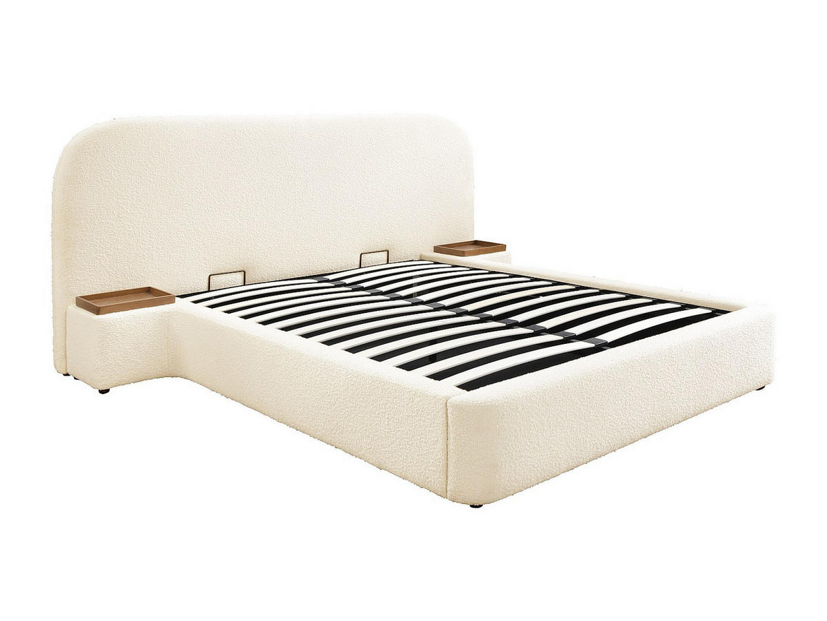 BETT mit Bettkasten - 2 Personen - Stoff - Weiß - Weiß, Textil (180/200cm) - Vente-Unique