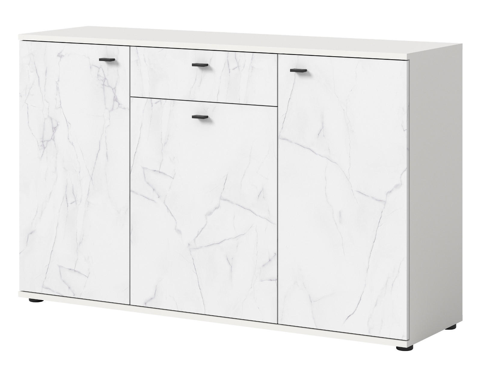 SIDEBOARD weiß Marmor 139 cm, Kommode mit Soft-Close - Schwarz/Weiß, Holzwerkstoff/Kunststoff (138/87/40cm) - Inn.Furn