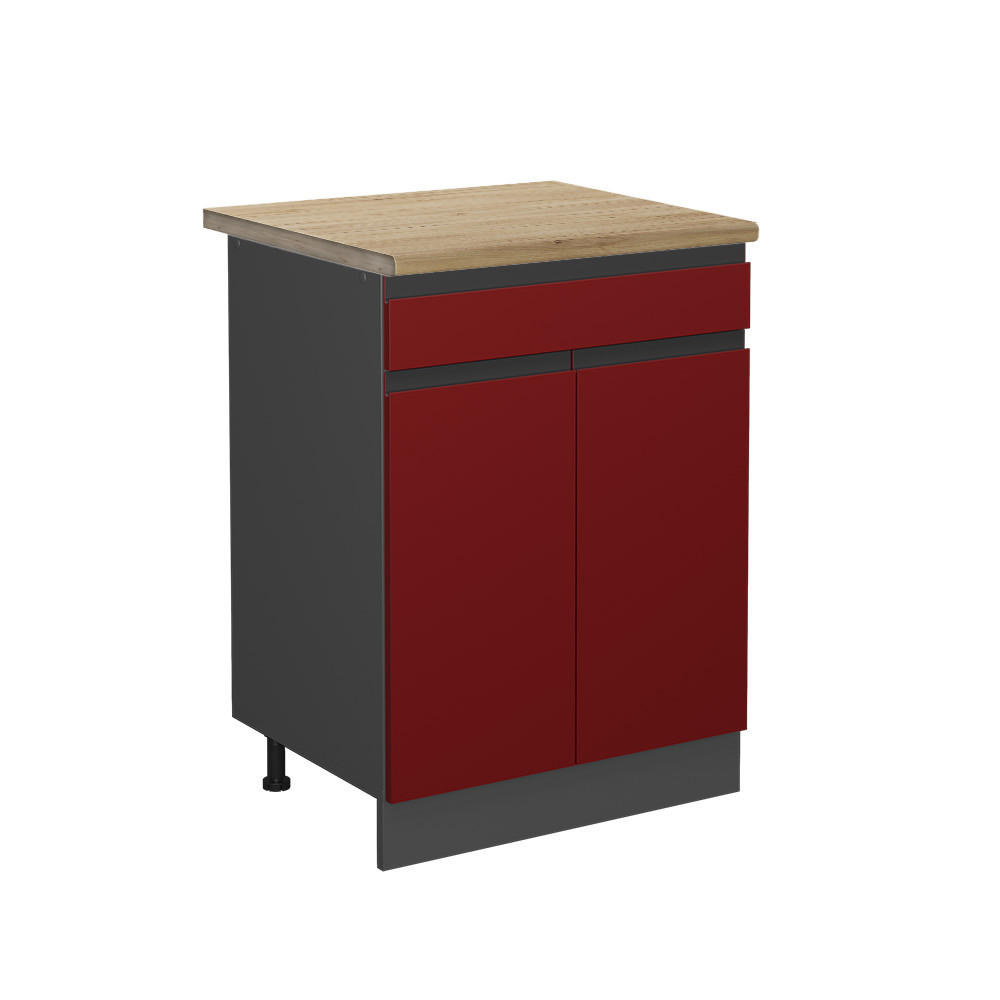 KÜCHENUNTERSCHRANK R-Line Rot 60 cm, AP Eiche - Anthrazit/Rot, Holzwerkstoff (60/81.6/60cm) - Vicco