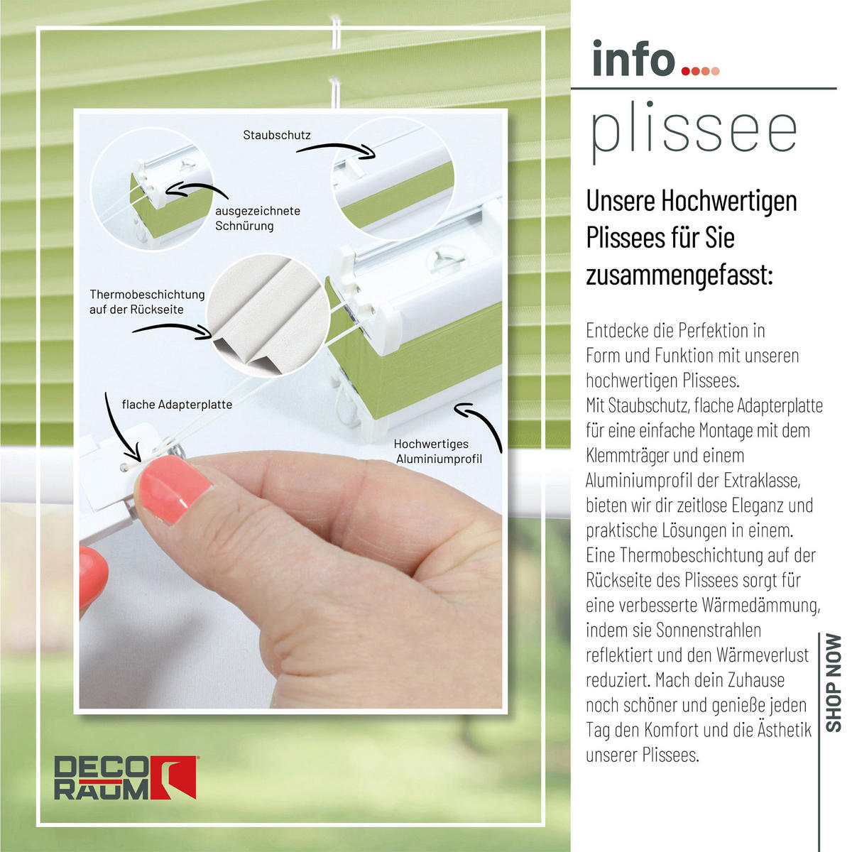 PLISSEE Thermo Basic 75 x 210cm Klemmfix ohne Bohren - Grün, Textil (75/210/210cm) - Deco-Raum