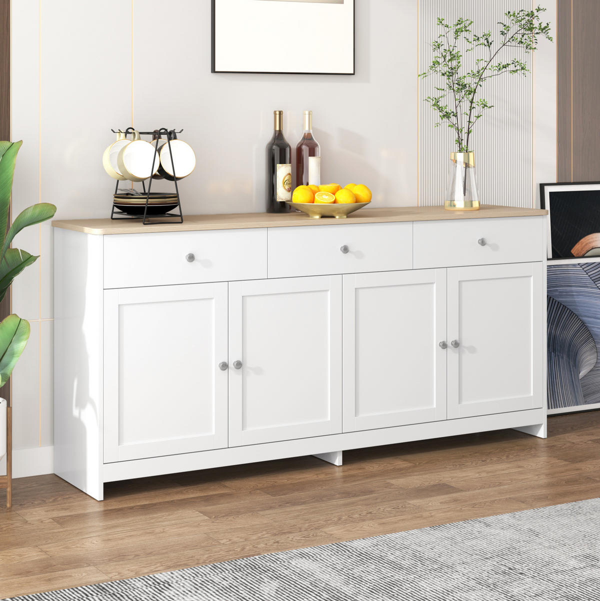 SIDEBOARD 160/37/75 cm mit 4 Türen & 3 Schubladen im Landhausstil - Weiß, Holzwerkstoff (160/75/37cm) - BEAOK
