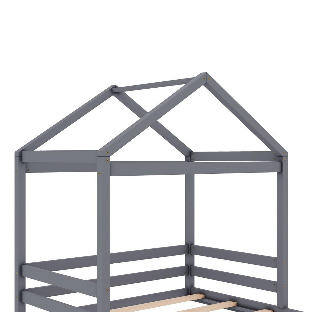 HAUSEBETT 140 x 200 cm in Grau，Minimalistischer Stil - Grau, Holz (140/200cm) - KOMHTOM
