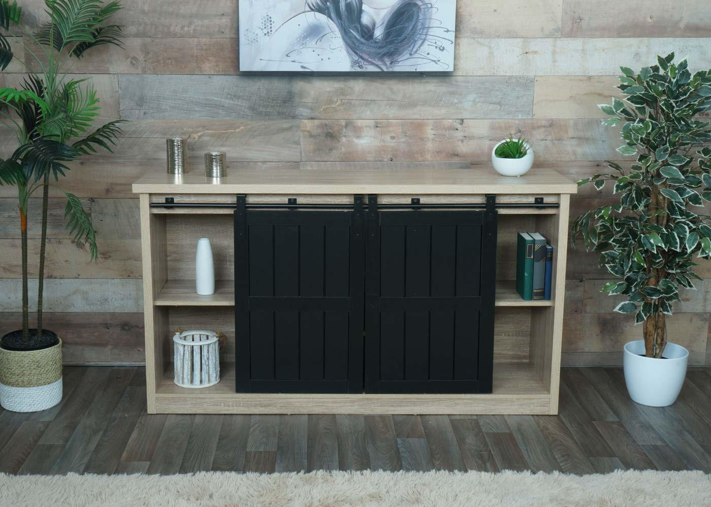 SIDEBOARD Buche Dekor, Schwarz - Buchefarben/Schwarz, Holz (150/84/40cm) - MCW
