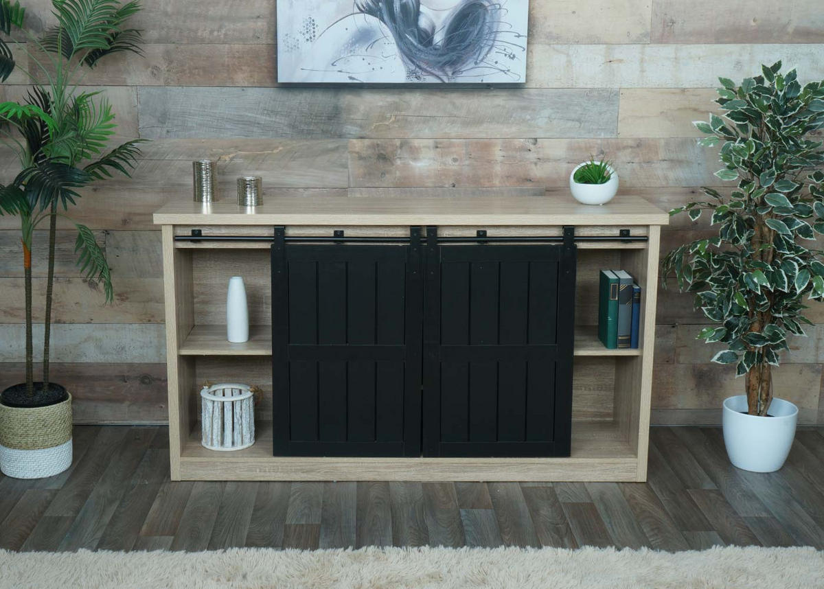SIDEBOARD Buche Dekor, Schwarz - Buchefarben/Schwarz, Holz (150/84/40cm) - MCW
