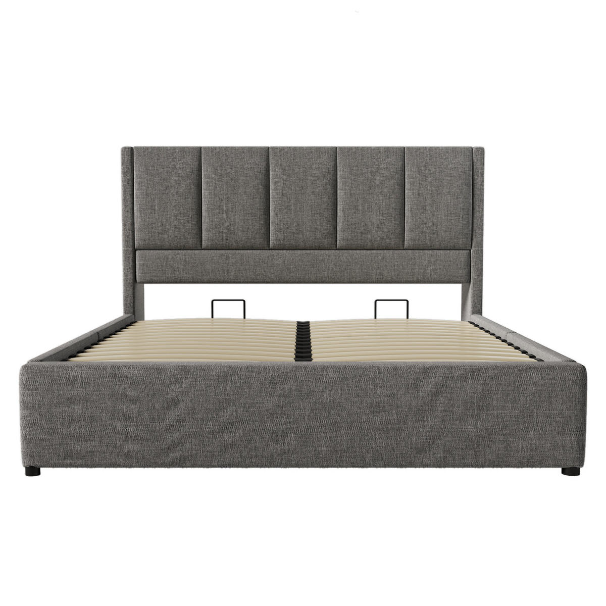 POLSTERBETT 140/200 cm mit verstecktem Becherhalter, USB-Ladestation und hydraulischem Stauraum, Grau - Grau, Textil (140/200cm) - Redom