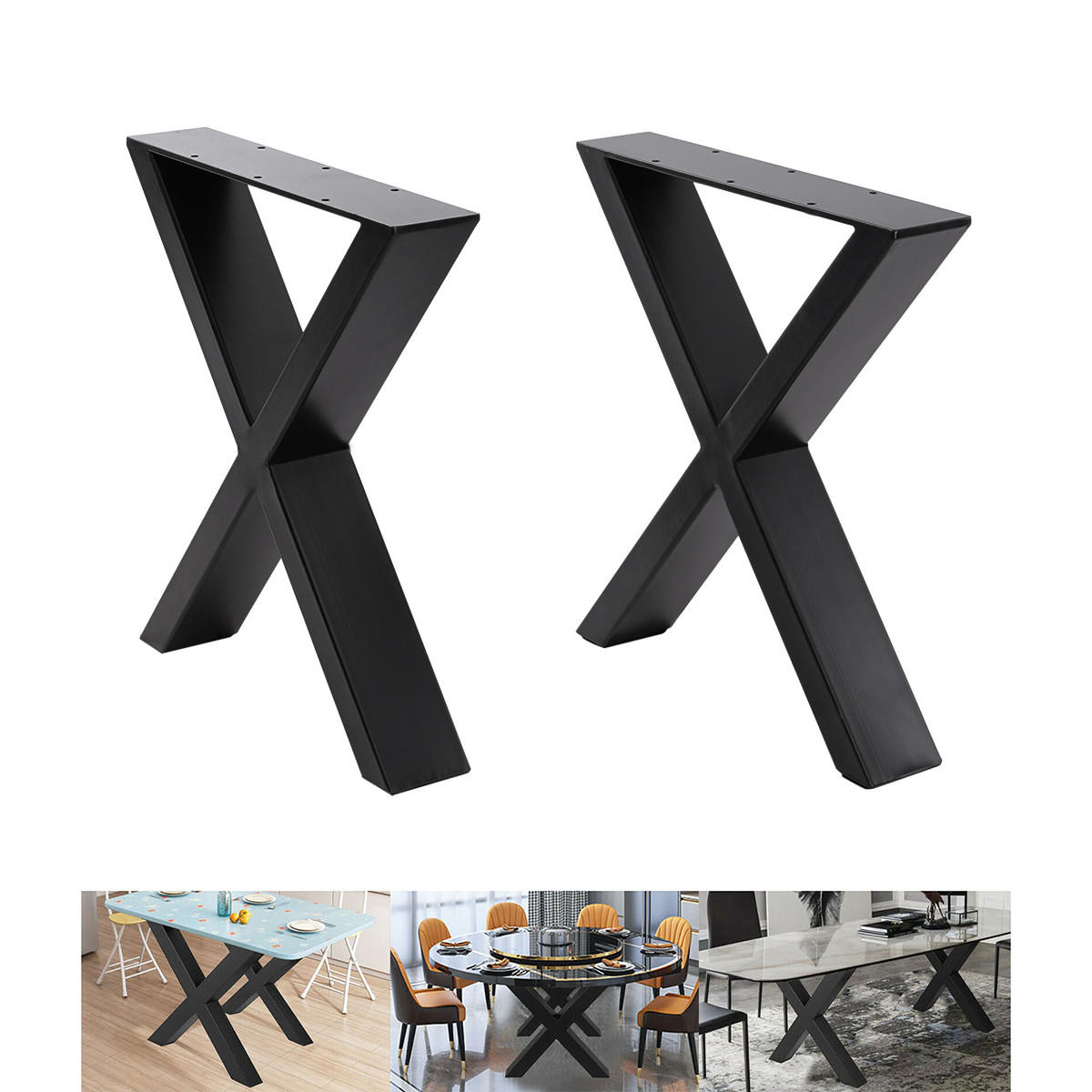 TISCHBEINE 2-tlg Set X-förmige aus Eisen in Schwarz 71-cm hohe 50 x 7 x 71 cm - Schwarz, Metall (50/71/7cm) - Livingandhome